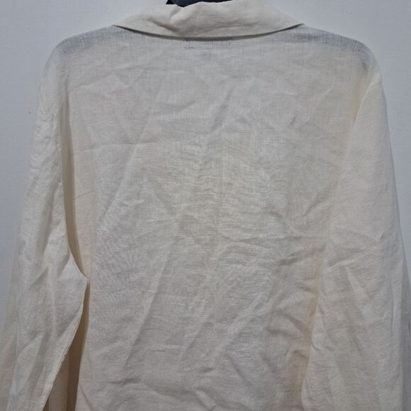 Flax Linen Azalea Carper Lightweight Jacket Minimalist Button Down Cream Large - Picture 15 of 16